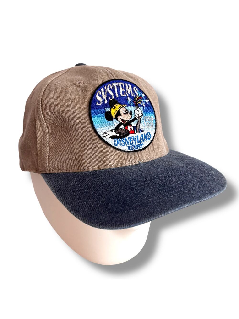 Vtg Disneyland Resort Systems Hat Cap Cast Member Employee 1998-2001 Tan Blue